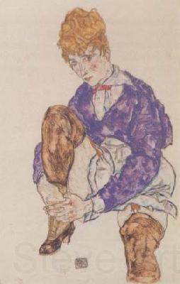 Egon Schiele Portrait of the Artist's Seated,Holding Her Right Leg (mk12) Norge oil painting art